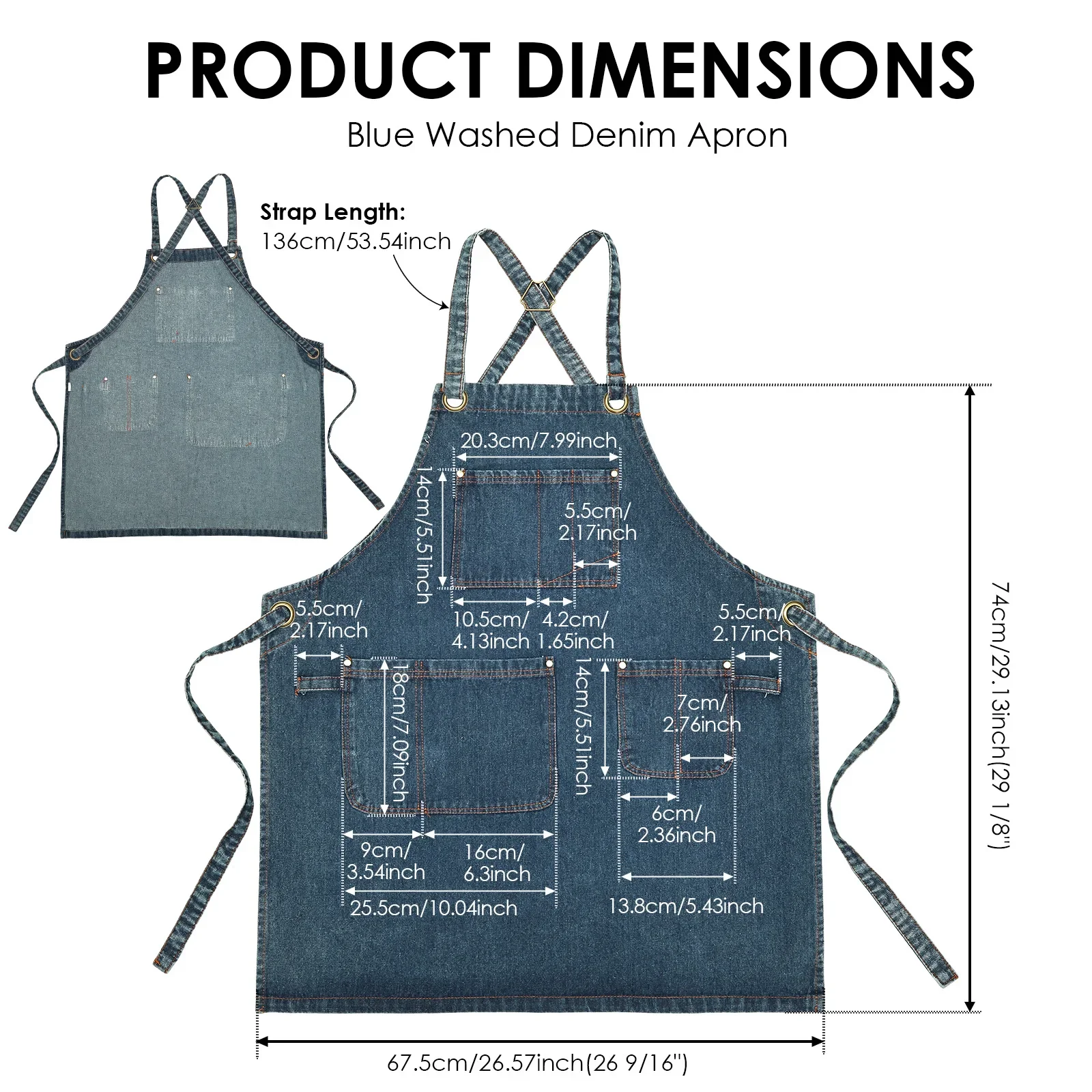 Denim Barber Apron Cross Back 7 Pocket Hair Stylist Work Apron Adjustable Cotton Jean Apron For Salon Hairdresser Barber Crafts