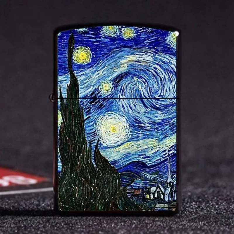 Vanishing Her Van Gogh Oil Painting Star Moon Night Kerosene Lighter Metal Kerosene Lighter for Men\'s Gift Cigarette Accessories