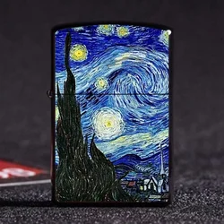 Vanishing Her Van Gogh Oil Painting Star Moon Night Kerosene Lighter Metal Kerosene Lighter for Men's Gift Cigarette Accessories