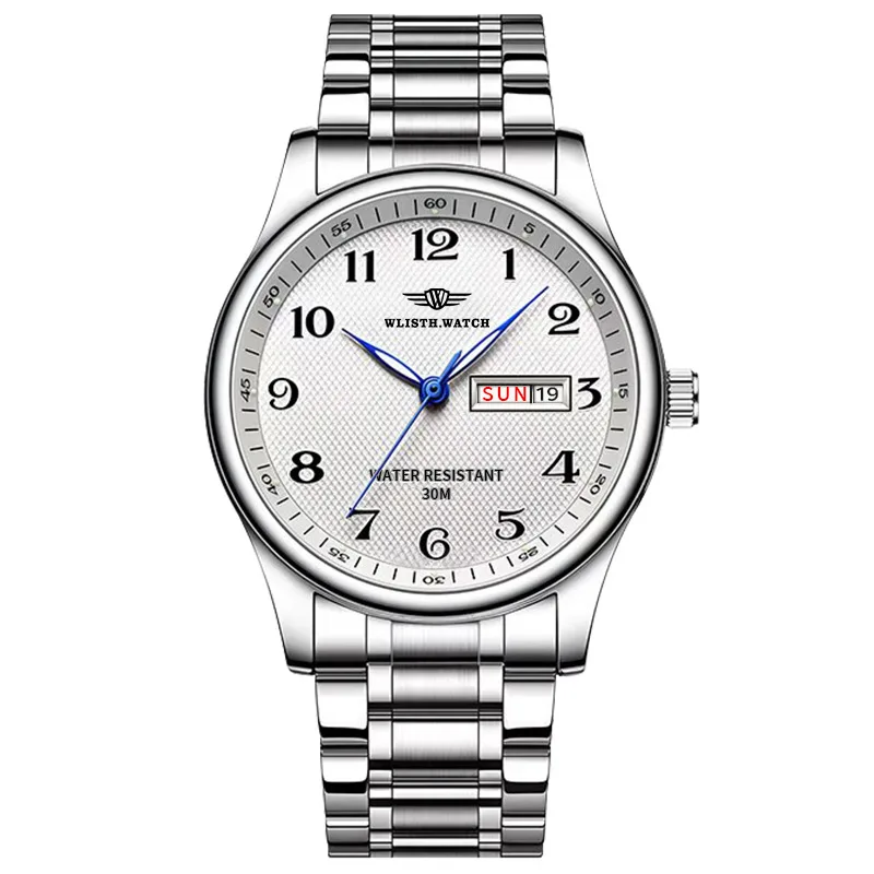 Quartz Watch for Man with 40mm Dial Diameter and 12mm Thickness Steel Bracelet Strap and Butterfly Clasp Scratch Resistant Glass