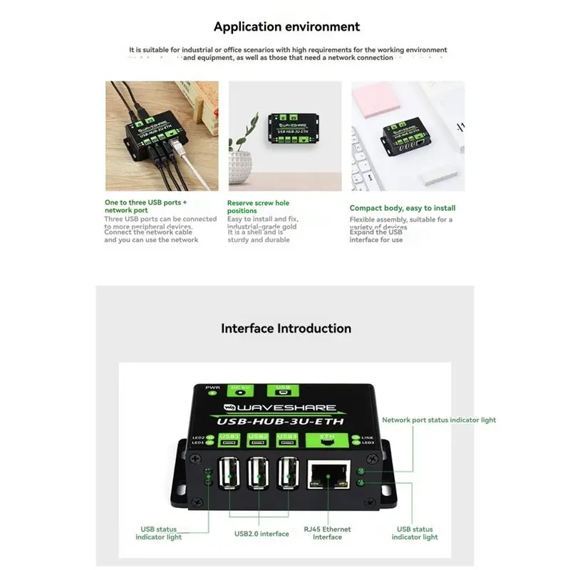 24-Hour Delivery Waveshare Industrial Grade Multifunctional USB HUB Extending 3-Port USB Hub+100M Ethernet Port USB-HUB-3U-ETH