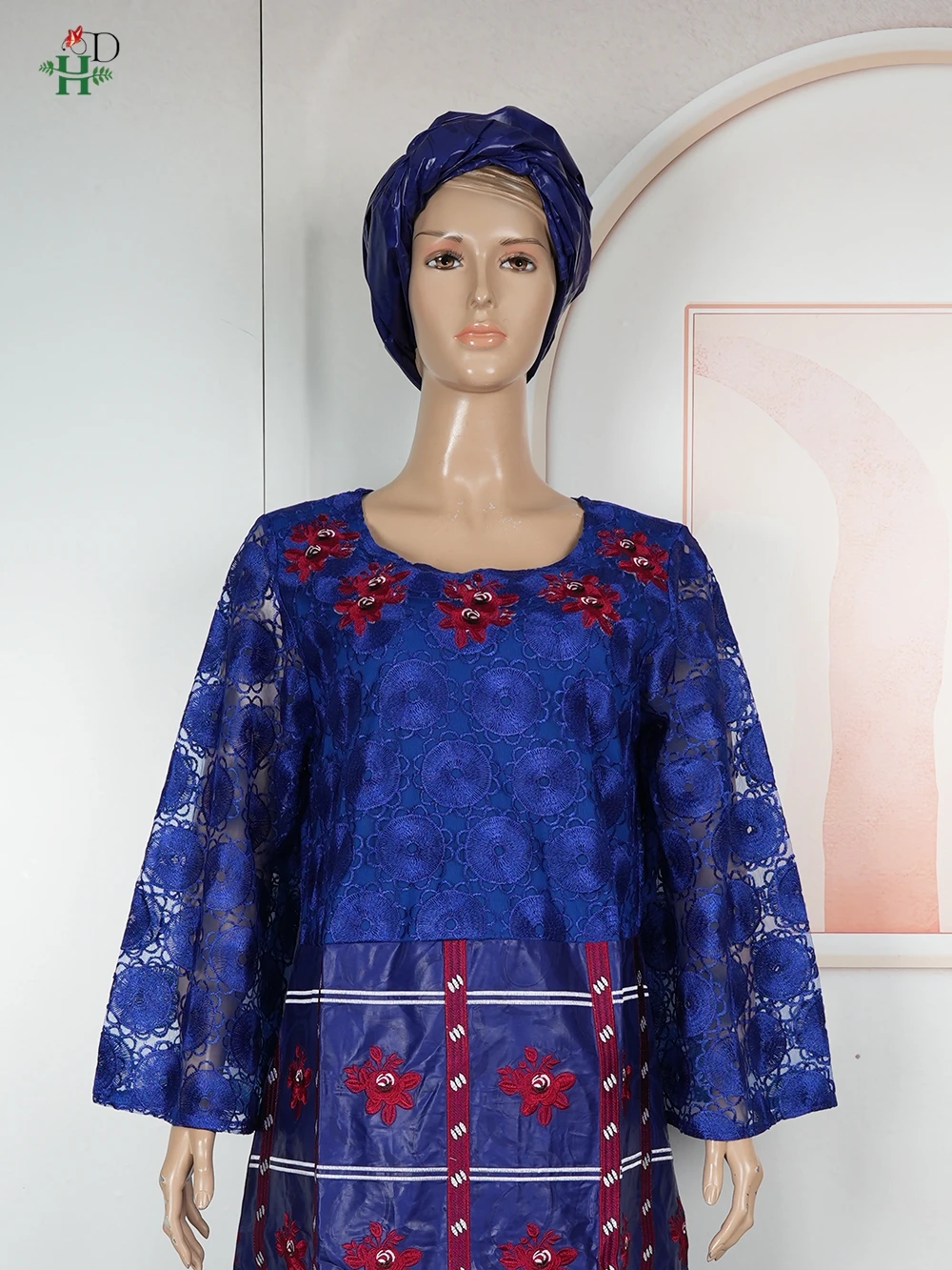 H & D الملابس الأفريقية حجم كبير للنساء فساتين أنيقة بازان الثراء التطريز حفل زفاف الملابس التقليدية مسلم الدانتيل ثوب