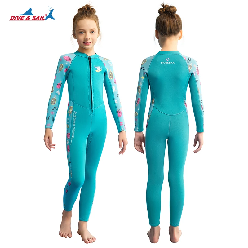 Kids Wetsuit Girls 1.5mm Neoprene Back Zip Full Body Diving Suits Neoprene Thermal Swimsuits for Swimming Diving Water Sports