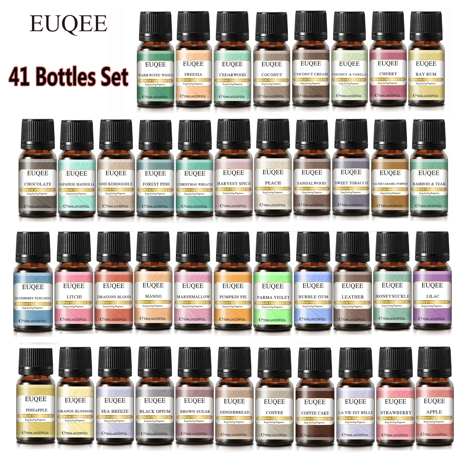 

EUQEE 41 Bottles Fragrance Oils Set For Diffuser,Candle Making 10ml Coconut & Vanilla Sea Breeze Coffee Freesia Pumpkin Pie Oil