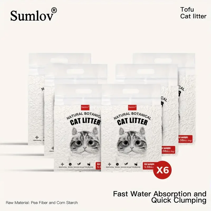 

【New Arrival in 2024】6bags Sumlov Tofu Cat Litter, Natural, Dust-Free, Flushable, Clumping, Odor Control, Dropshipping