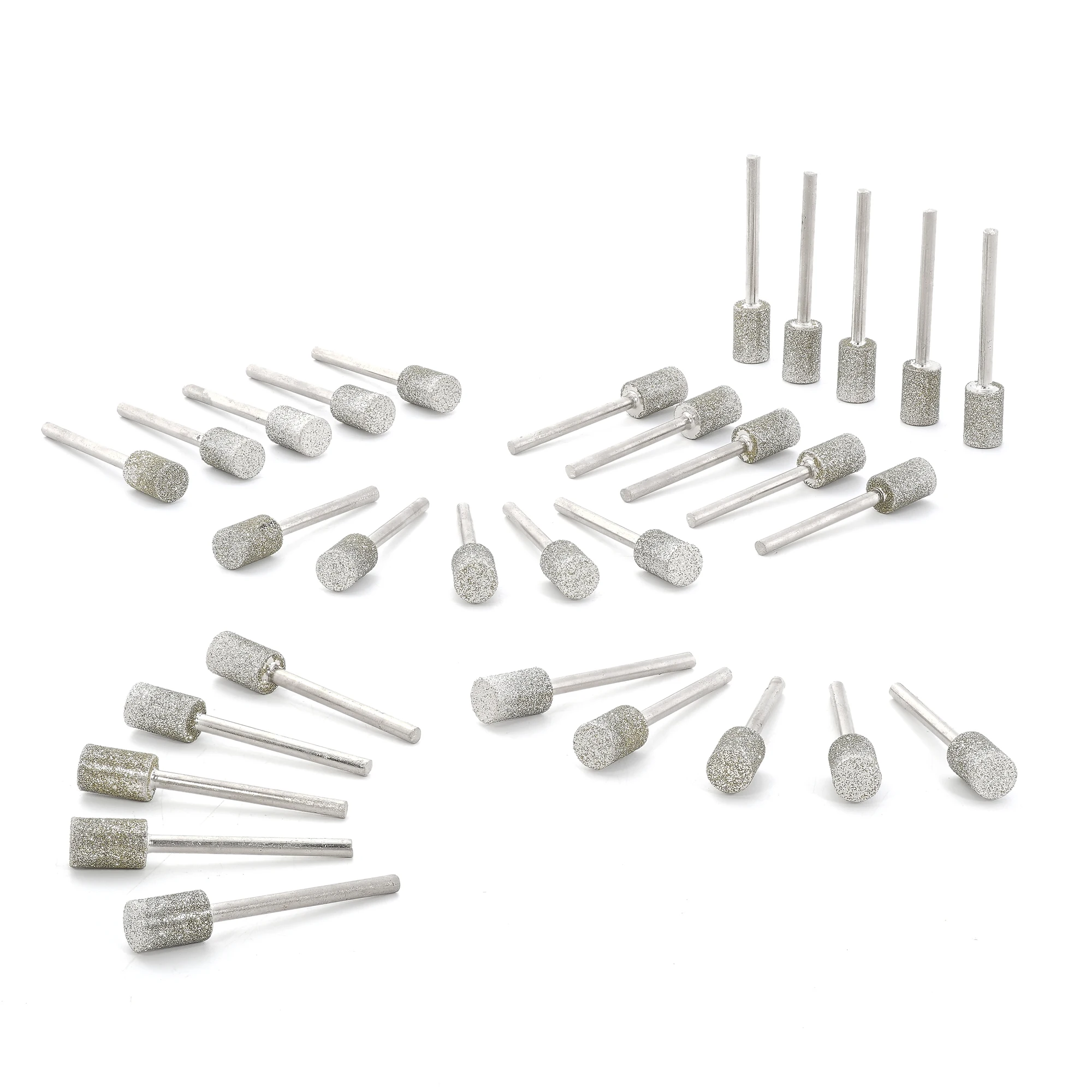 30pcs 5‑8mm diamond cylindrical grinding burr drill bits 3mm shank, lapidary carving tool for glass stone gem jewelry polishing