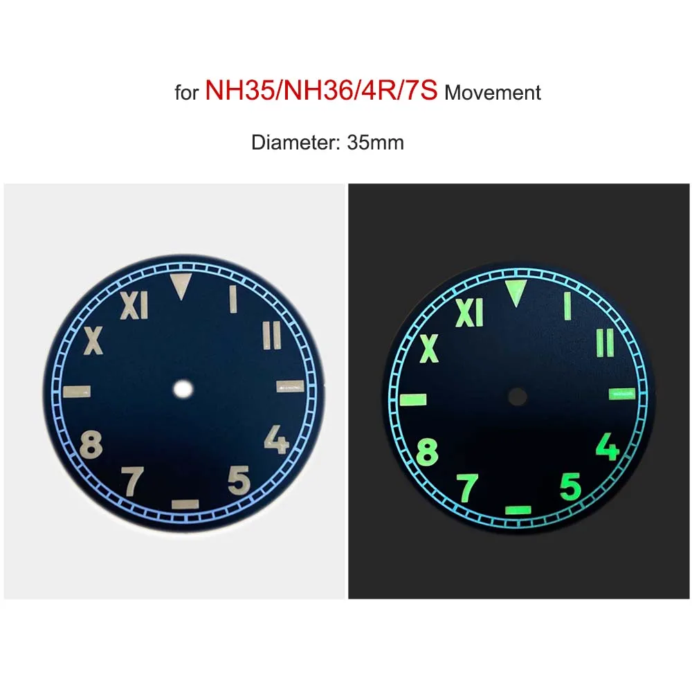 Simple 35mm Green Luminous Watch Dial for NH35/NH36/4R/7S Movement Modified Dials Watches Accessories