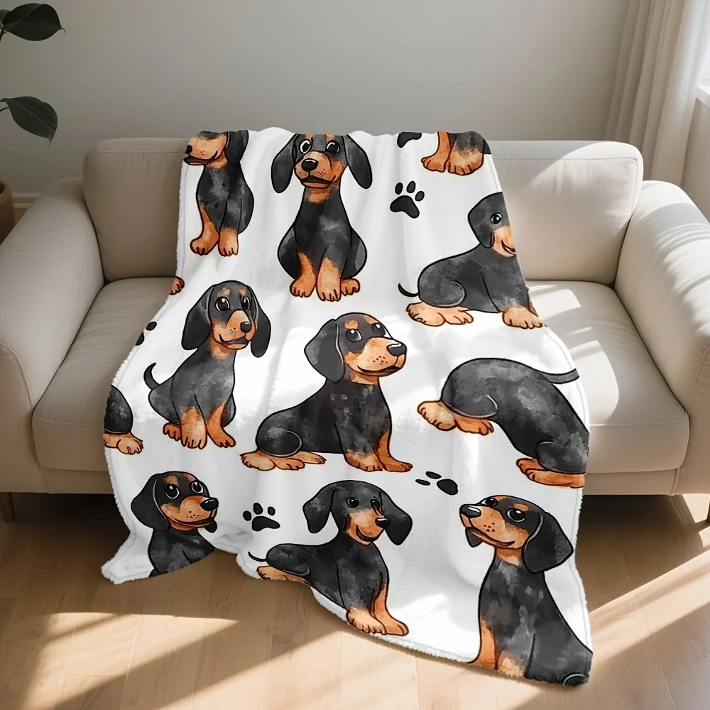 Cute Dog Pattern Throw Blanket Cozy Puppy Print Fleece Decor Gift for Dog Lovers Pet Nursery Bed
