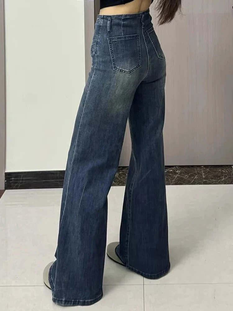 Y2K جينز عالي الخصر للنساء غير لاصق الساق مايكرو مضيئة فضفاض بنطال ذو قصة أرجل واسعة خريف جديد #4