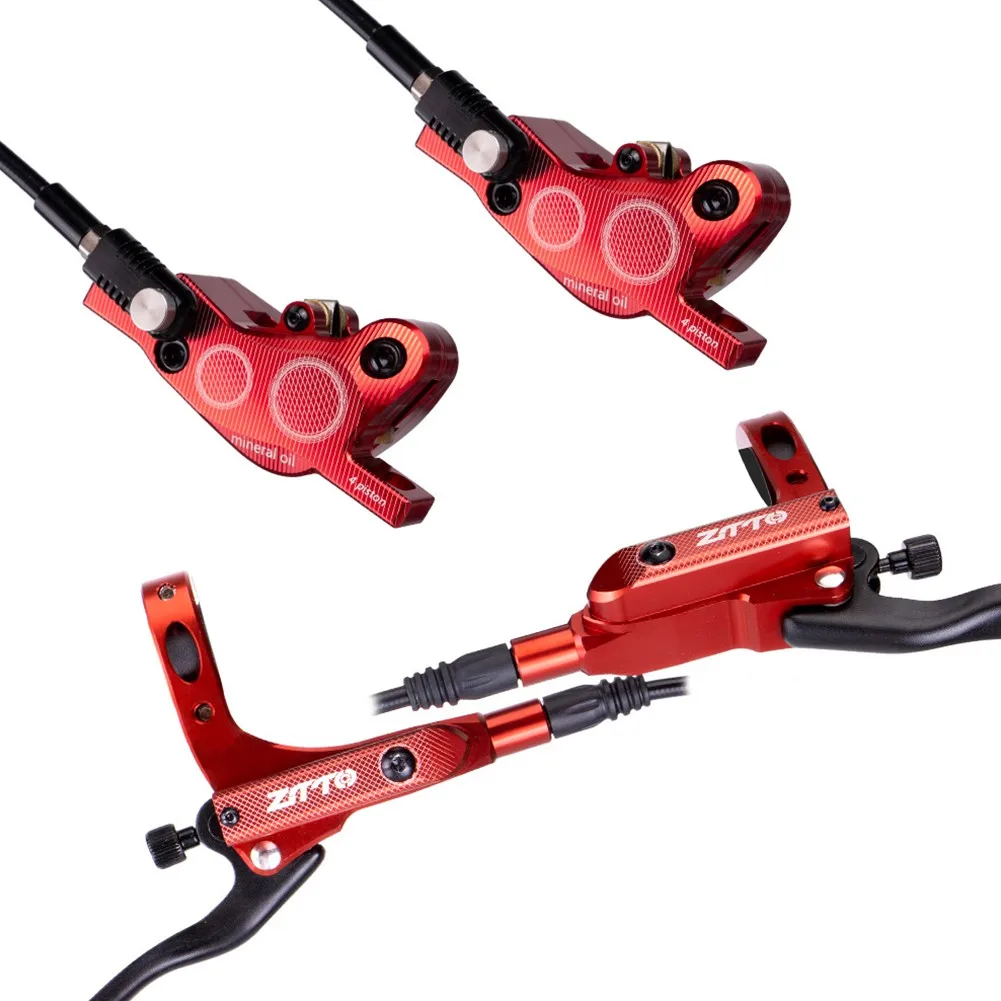 Hydraulic Brakes Set for For bicycle Four Piston Disc Brake Design Aluminum Alloy Black Red Blue Purple Hydraulic