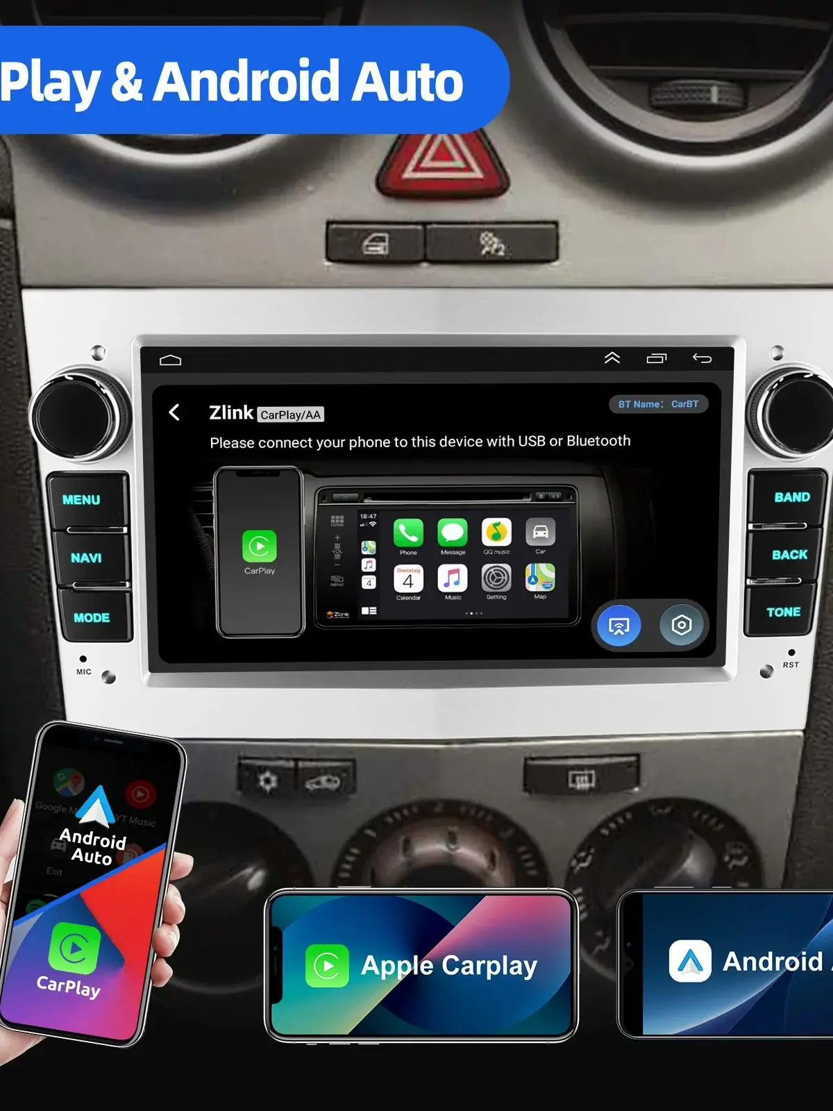 ESSGOO Android 15 Autoradio 4 + 64G Draadloze CarPlay Voor Opel Astra Vectra Vauxhall Vivaro Meriva Antara Zafira Corsa C D - afbeelding 2