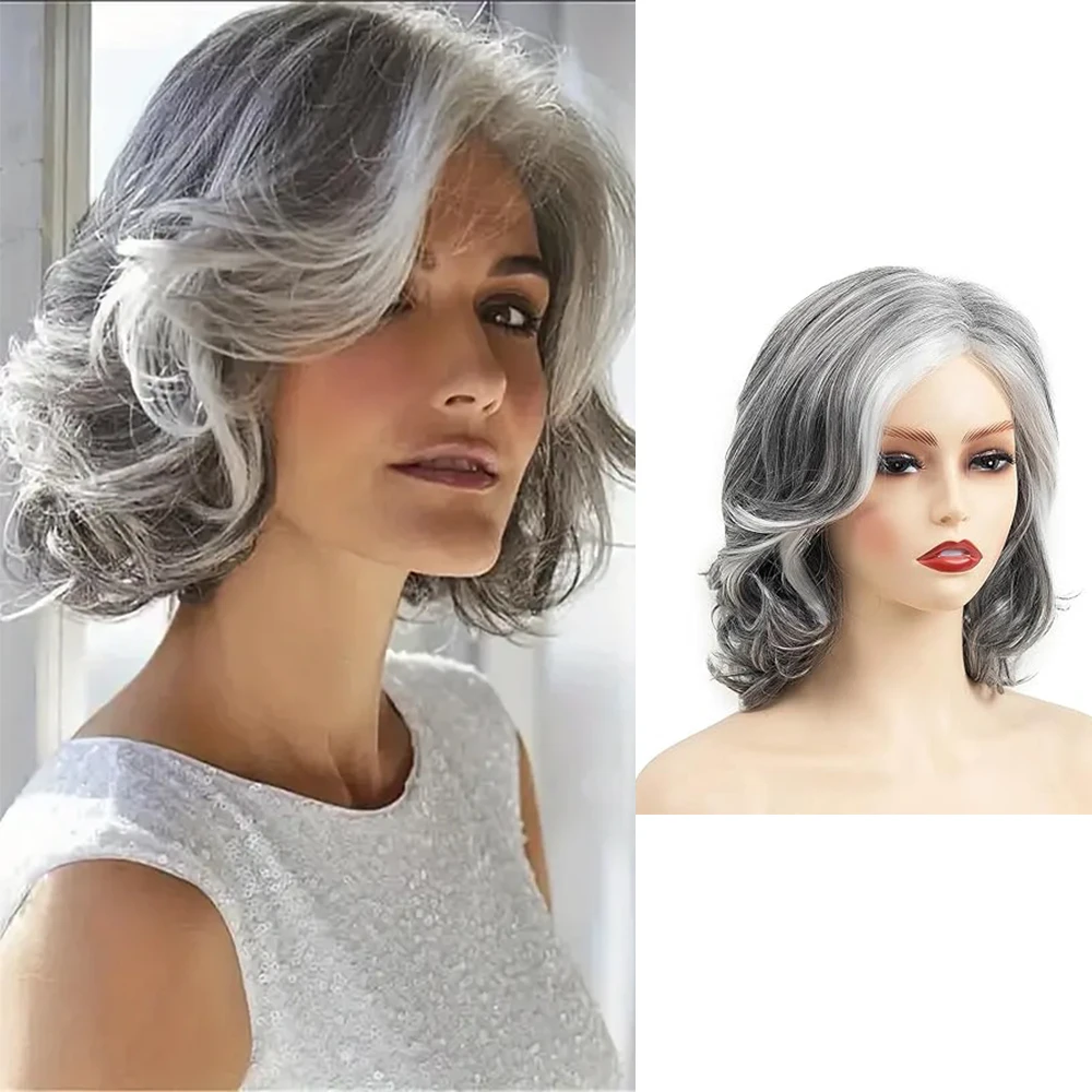 Gray Natural Fluffy Short Bob Synthetic Wig Soft and Mild Fiber High Temperature Silk Heat Resistant for Daily Use