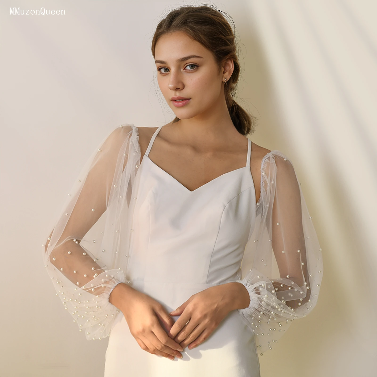 TOPQUEEN Braut Handschuhe Frauen Perle Blase Hülse Handschuhe Creme Weiß Elastische Abnehmbare Kurze Top Hochzeit Zubehör Mm39 – Detail 6
