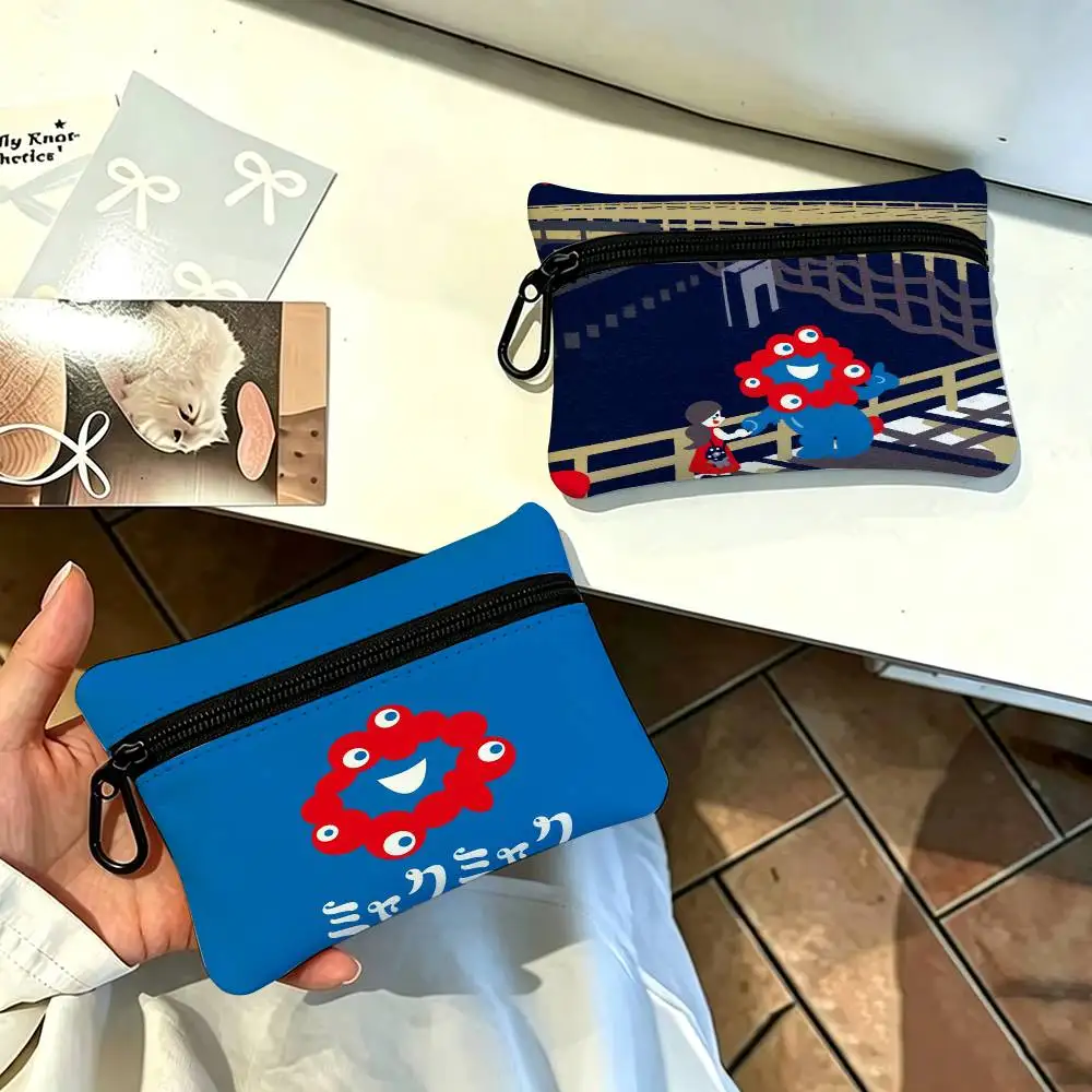 Mascot Character MYAKU MYAKU Portable Mini Oxford Cloth Coin Purse With Carabiner Hook Zipper Key Card Earphone Storage Wallet