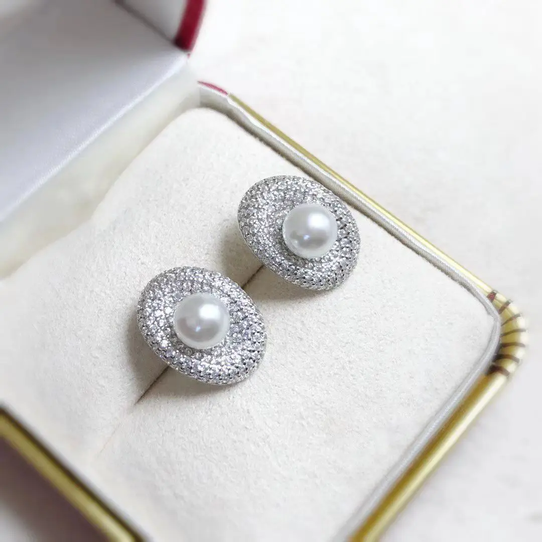 

Wholesale S925 Sterling Silver Earrings Mount Findings Settings Base Mounting Parts Accessory for 4-5mm Pearls 5 pairs/lot