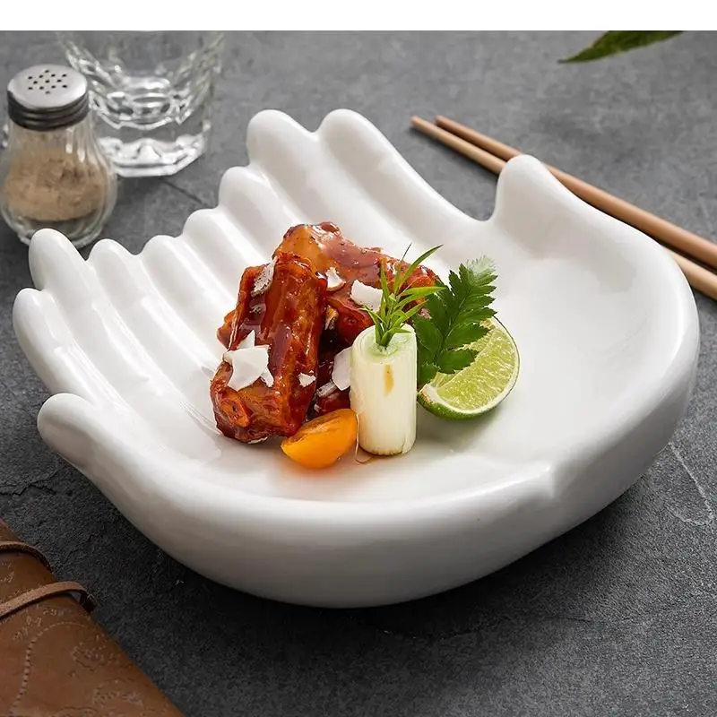 Double-layer Buddha Hand Shape Ceramic Insulation Plate Dessert Dish Snack Molecular Cuisine Specialty Tableware