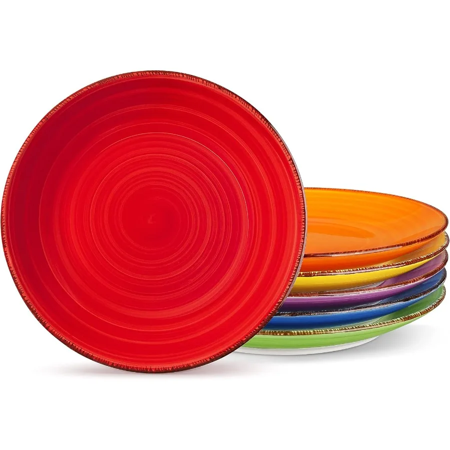 

Colorful 8.5 Inch Ceramic Salad and Dessert Plates Set of 6 for Everyday Dining Microwave Oven and Dishwasher Safe Ideal for Ho