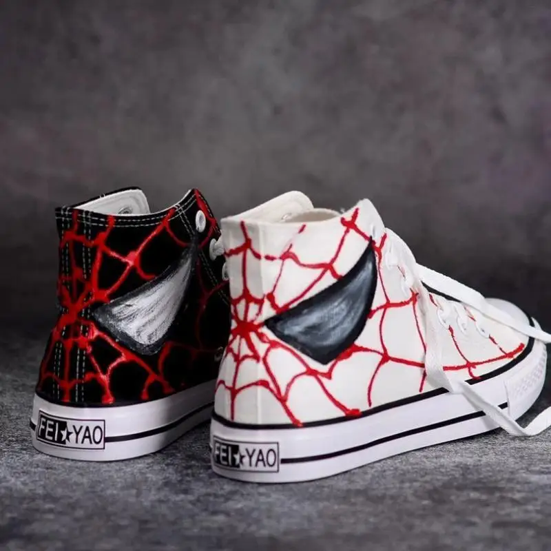 Spiderman Doodle Hand Drawn Canvas Shoes Student Casual Shoes Sneakers Versatile Breathable Fashionable High Top Canvas Shoes