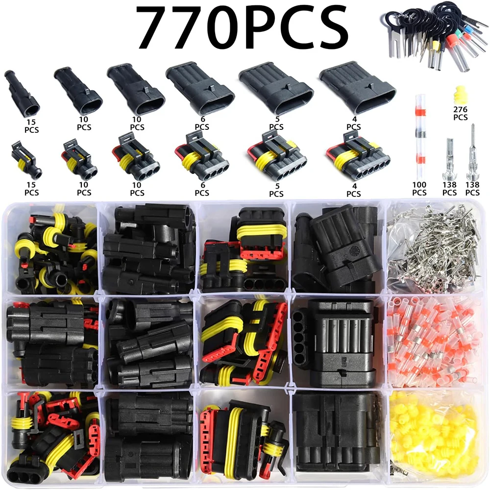 770pcs HID Waterproof Connectors 1/2/3/4 Pin Car Electrical Electri Wire Connector Plug Truck Harness