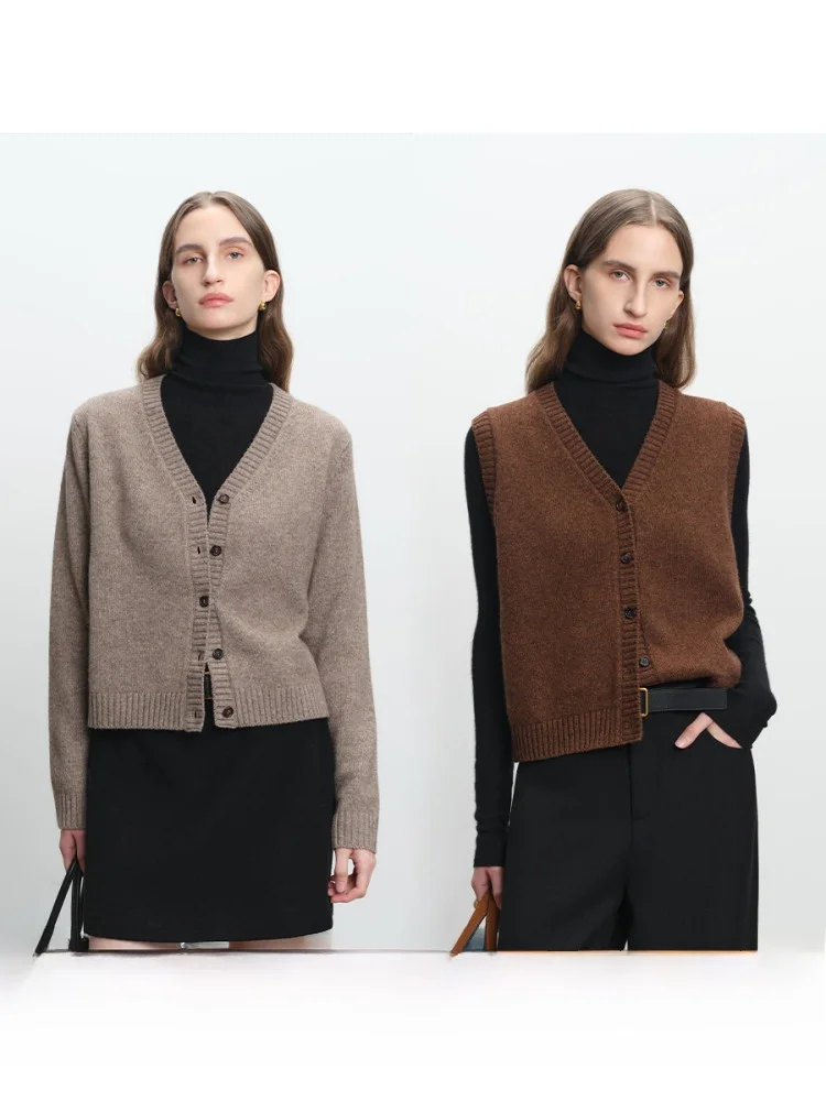 

MSBEAST Ретро многослойный шерстяной вязаный кардиган с ощущением облаков, жилет V-Ne, женский зимний комплект из двух предметов для поездок на работу