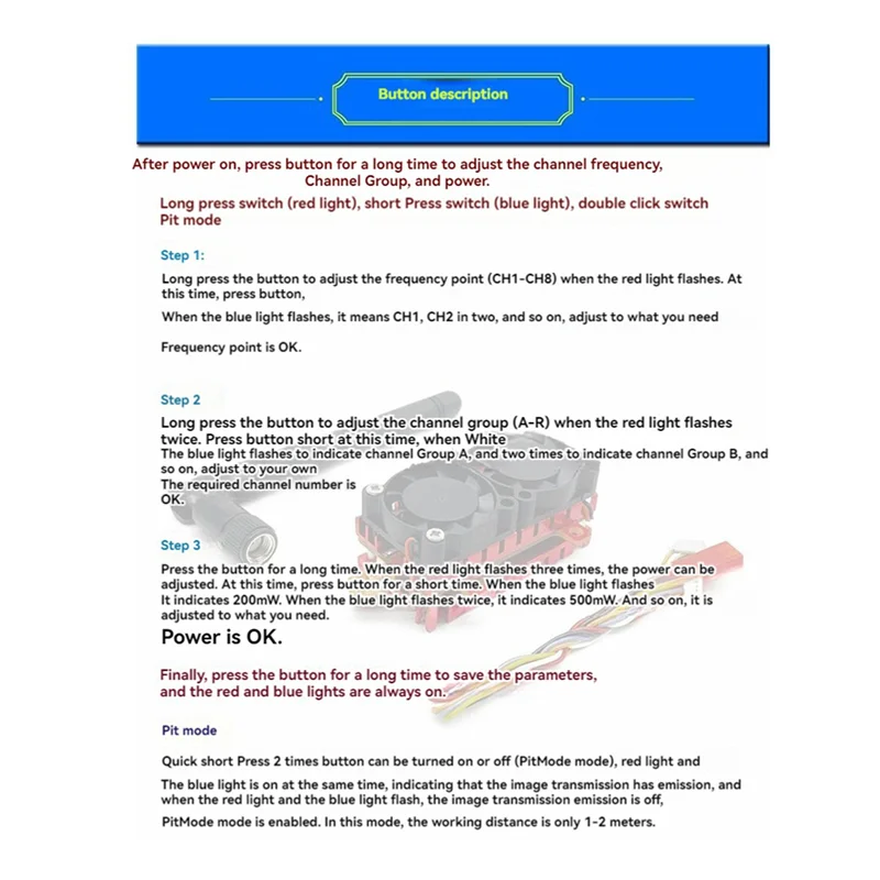 L52A-2X 5W 5.8G VTX 5000Mw 48CH FPV جهاز إرسال الفيديو مع مروحة التبريد 2S-6S لطائرة FPV طويلة المدى RC بدون طيار