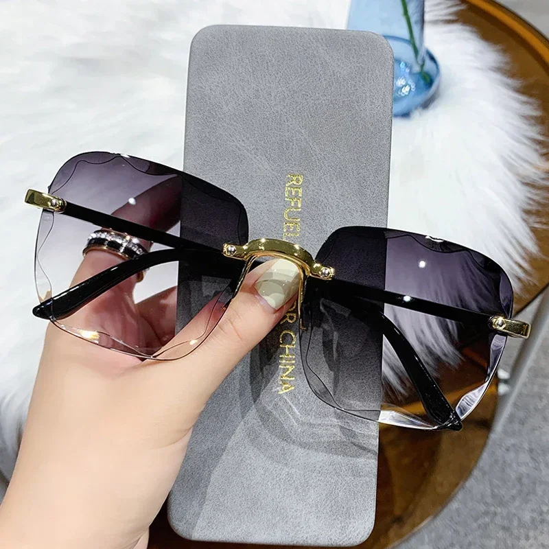 

Square Sunglasses Woman Brand Designer Fashion Rimless Gradient Sun Glasses Shades Cutting Lens Ladies Frameless Eyeglasses