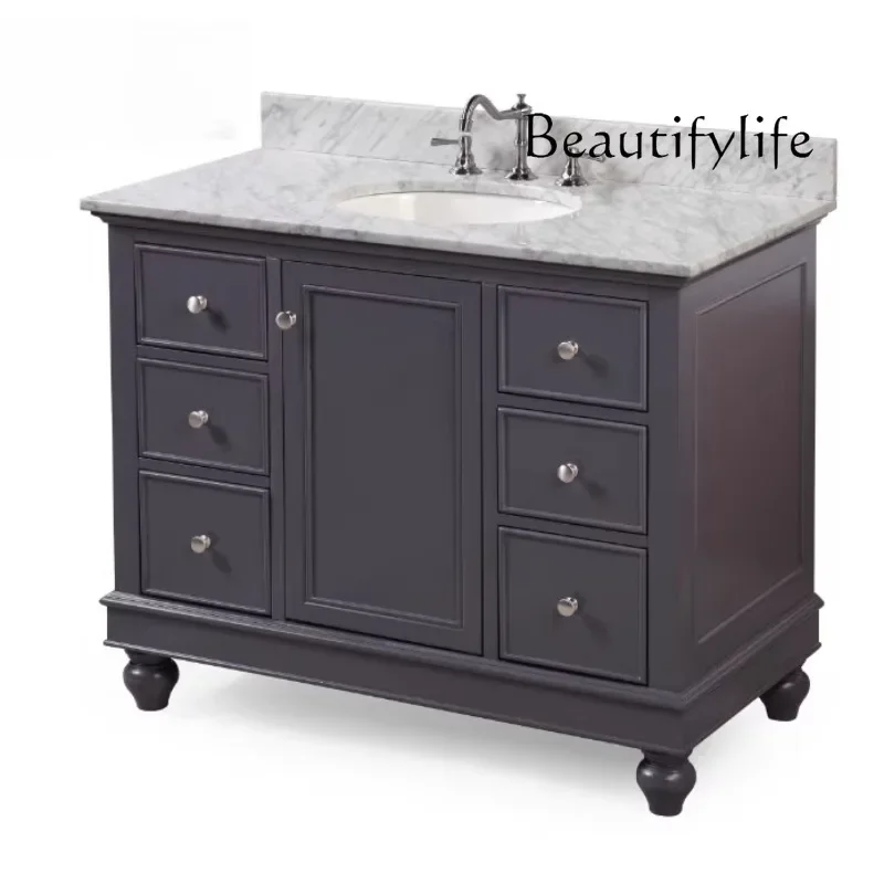 

American style solid wood six-bucket single door single basin hand washing cabinet below 1 meter bathroom cabinet