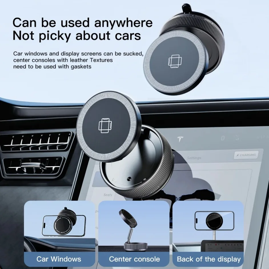 

Автомобильное магнитное беспроводное зарядное устройство мощностью 15 Вт 360° ° Вращающаяся вакуумная присоска для держателя телефона Magsafe iPhone серии 17-12 для автомобиля/тренажерного зала/вождения