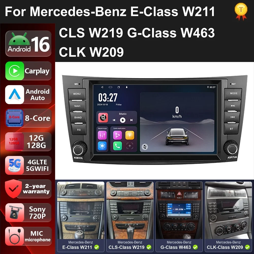Android 16 2Din Car Radio Android For Mercedes Benz E-class W211 E200 E220 E300 E350 E240 E270 E280 W219 Multimedia Navigation