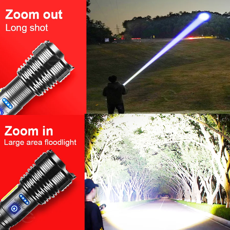Most Powerful LED Flashlight High Power USB Rechargeable Tactical Torch Light 4000M Super Bright Outdoor Fishing Hunting Lantern
