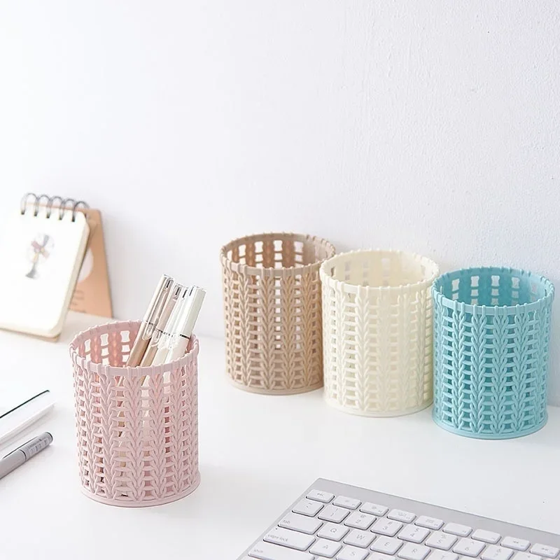 Creative Rattan Plastic Pen Holder Multi-functional Hollow Boxes Desktop Office Stationery Bucket Pencil Container Case