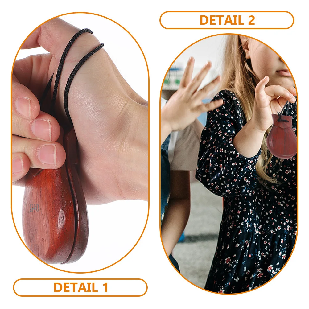 

2Pcs Pear Wood Castanets Clear Sound Musical Instrument Ergonomic Design Birthday Christmas Gift Wood Castanets