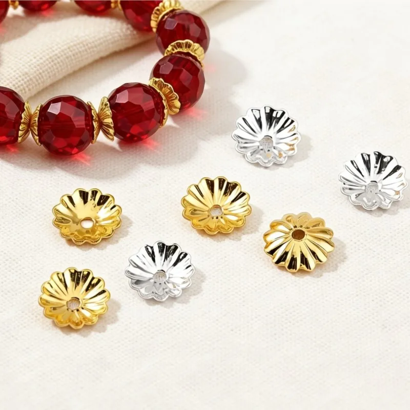 Tapa de cuentas espaciadora chapada en oro de 18K de 6mm con diseño de flor para la fabricación de joyas DIY, pulseras, pendientes, llaveros y accesorios para el cabello