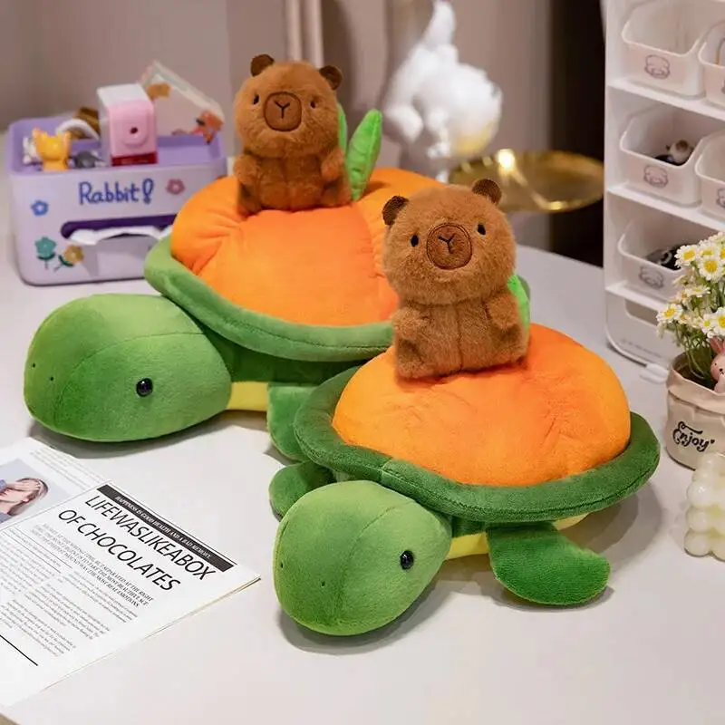 Nouveauté Kawaii créatif tortue sac à dos en peluche poupée Trutle avec Capybara jouet décor doux pour garçons et filles cadeau d'anniversaire