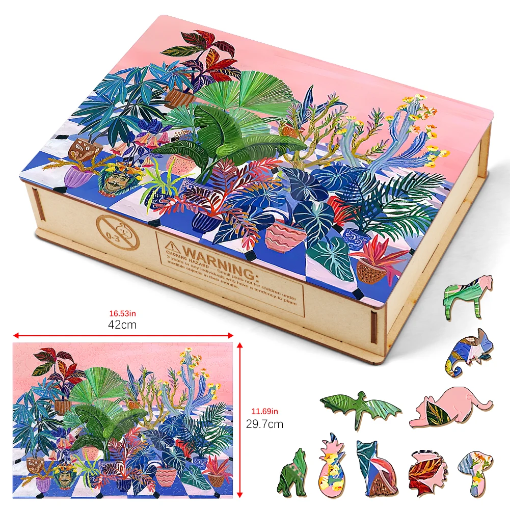 Houseplant Wooden Puzzle 3D Memory Game Backyard Jigsaw Puzzle Brain Teaser Toy Child Painting Art Wood Puzzles Festival Gift