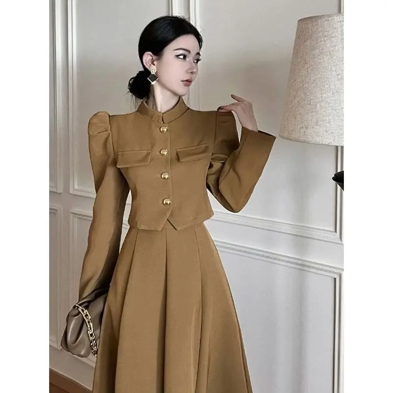 Insozkdg elegante gonna lunga Set donna moda coreana Vintage Office Lady Chic occasioni formali Casual Slim sera vestito a due pezzi