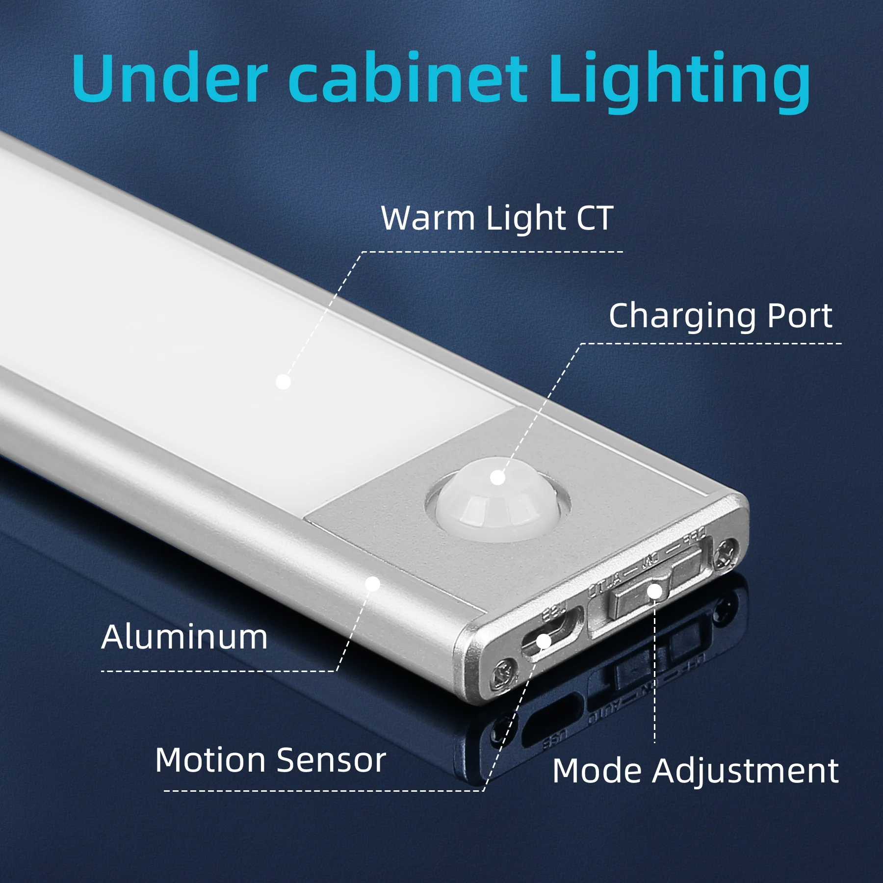ضوء ليلي تحت أضواء الخزانات، ضوء LED رفيع للغاية، مستشعر حركة لاسلكي قابل لإعادة الشحن، 3 ألوان لإضاءة غرفة نوم المطبخ