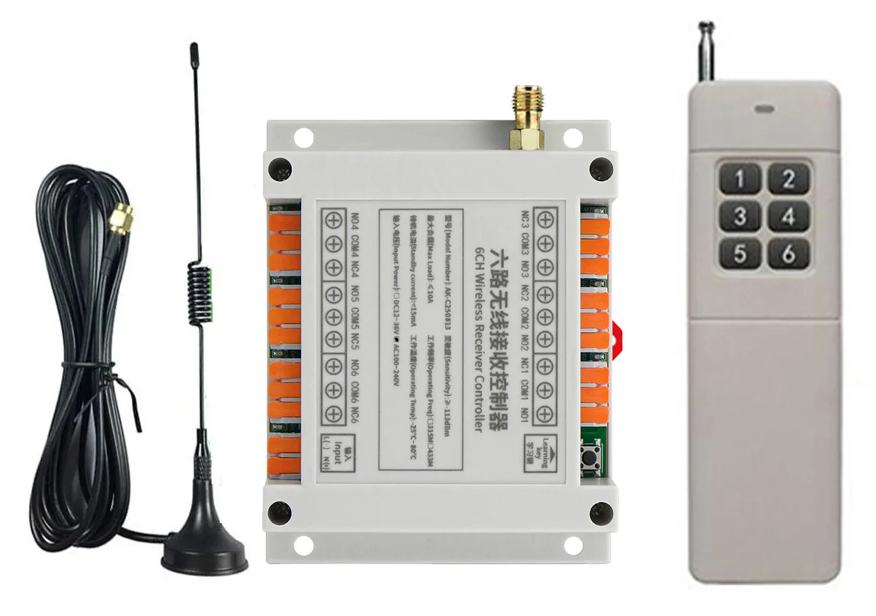 3000M 433MHz DC 12V 24V 36V 6CH 6 CH RF Wireless Remote Control Relay Switch Light /Lamp/ Window/Garage Doors Projection Screen