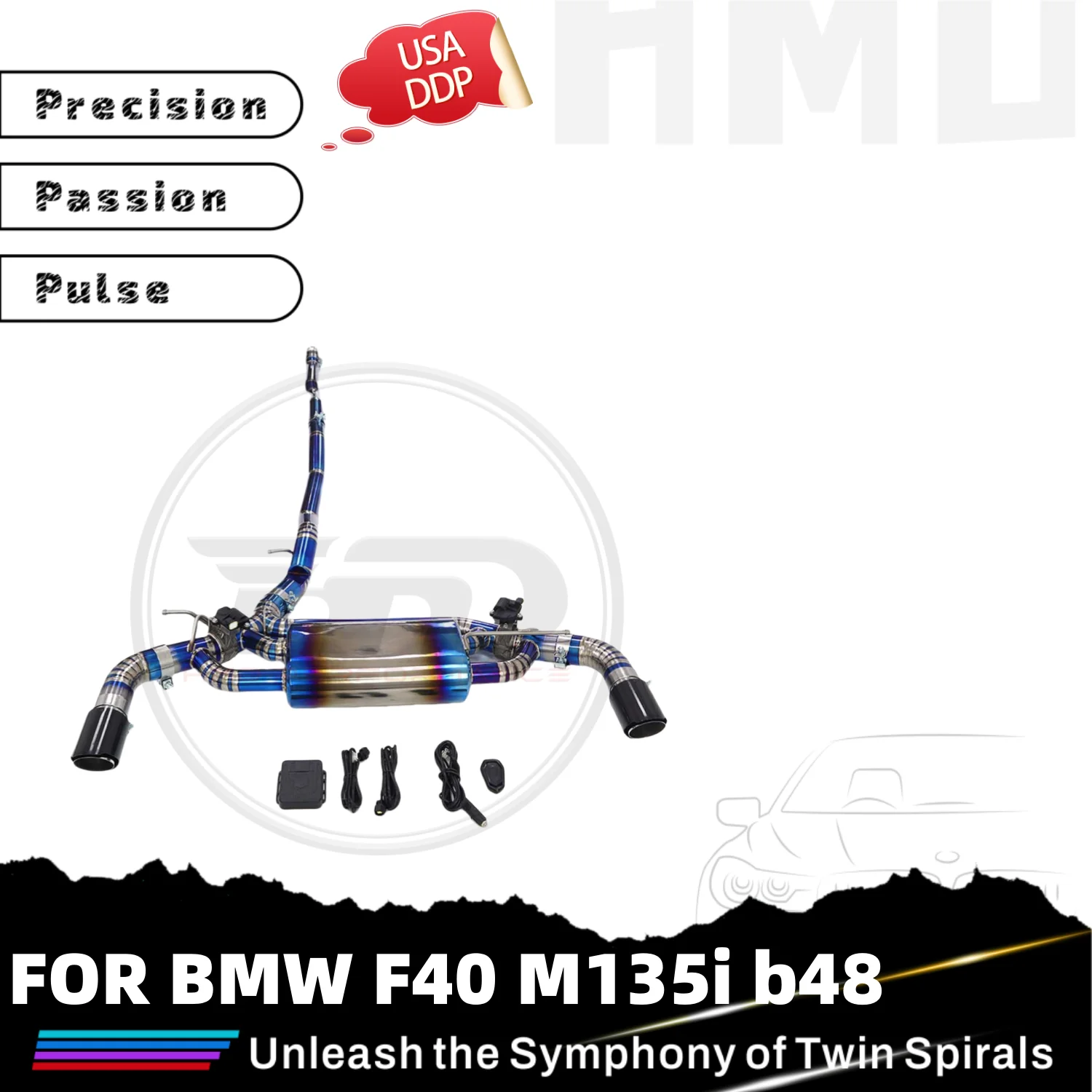 

HMD Лидер продаж титановый выхлоп Catback для двигателя BMW F40 M135i b48, электронный выпускной клапан с пользовательскими наконечниками, одинарная труба