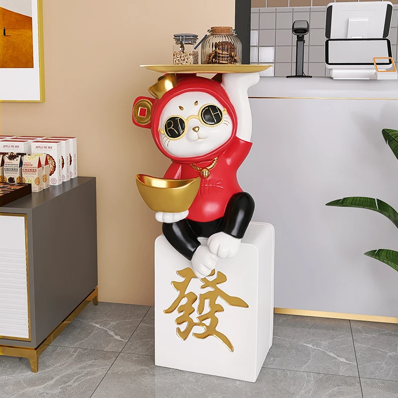 Home Decor Creative Lucky Cat Statue Large Ornaments Living Room Store Home Sculpture of Making Fortune Mahjong Decorations