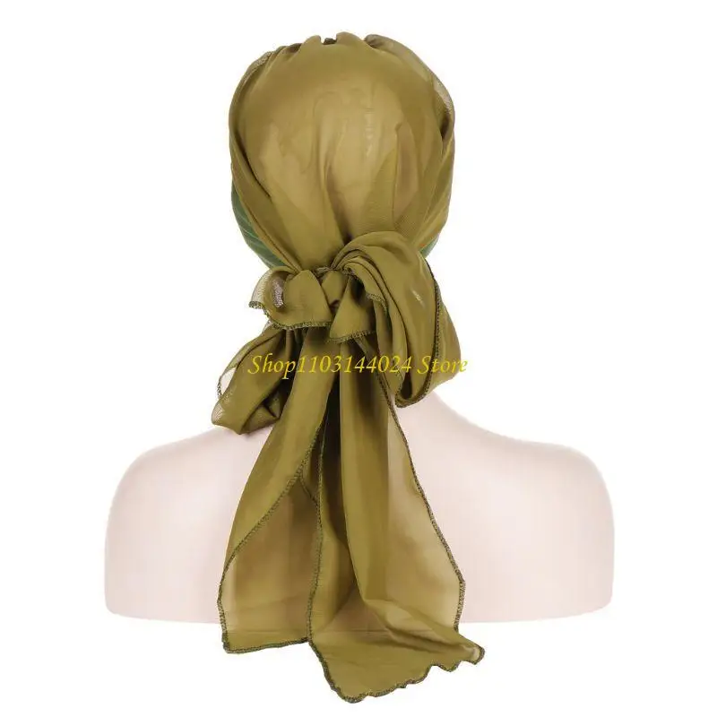 

N5KE Women Muslim Elastic Turban Long Tail Ruffle Hat Color for Head