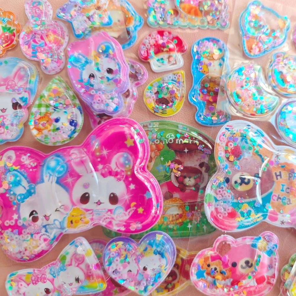 1Sheet Y2K Gen Z Retro Bear Bunny Sequin 3D Shake Sticker Phone Case Decoration Stickers image 2