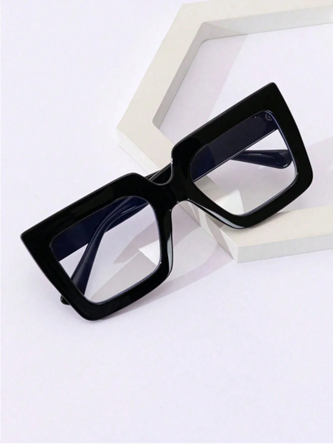 Women Square Oversized Plastic Frame Clear Glasses Casual Fashion Eyewear