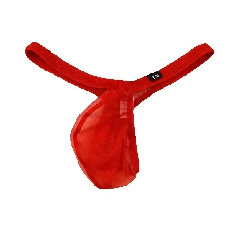 Men's Sexy Low Rise T-back Thong Thin Sheer Mesh Large U Convex Pouch Elastic Breathable Mini Underpants Male Intimate Underwear