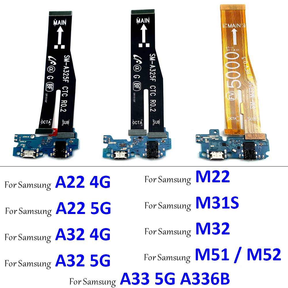 USB Repair Charging Port Connector Board + Main Motherboard Flex Cable For Samsung A22 A32 4G A33 5G M22 M31S M32 M325F M51 M52