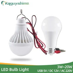 Kaguyhime Clip/E27 LED Bulb DC 12V/AC 220V Portable Ring Hang Light Lamp 3W 7W 9W 12W 15W  For Outdoor Camping Fishing Emergency