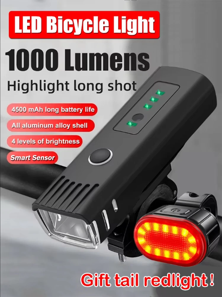AliExpress NONE 1000LM Bicycle Led Front Light LED USB Rechargeable Smart Sensor Rear Light Waterproof Bright Flashlight Safety Cycling Lights
