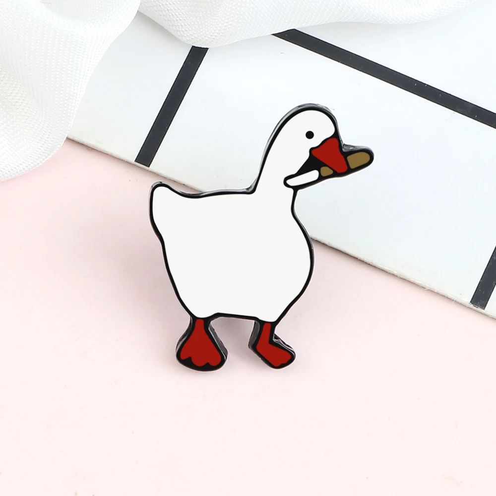 Creative Cartoon Untitled Goose Game Brooch Cute White Goose With Knife Enamel Pins Badge Backpack Shirt Lapel Pin Jewelry Gifts