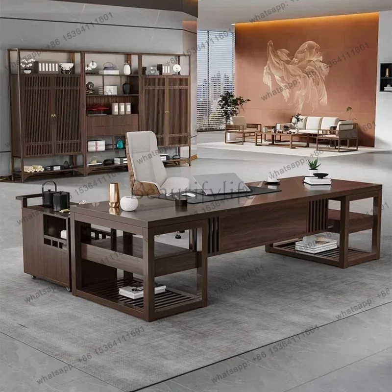 LJY For Senior Bosses Room Offices Office Desks And Workstations Computer Desk Integrated Office Desk With Tea Table Executive