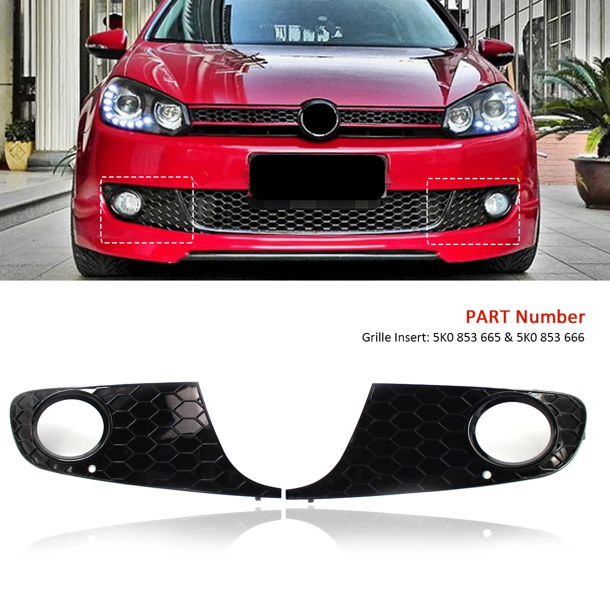 

2x Car Front Fog Light Grill Grille Fog Lamp Cover For VW For Vokswagen For Golf MK6 For Jetta 2009-2013 5K0853665 5K0853666
